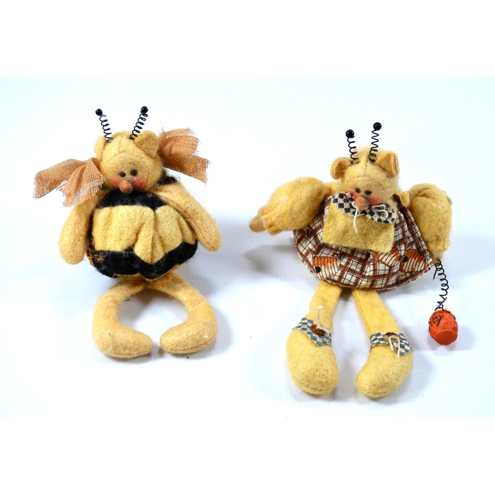 Vintage Melissa Ann Lot of 2 Plush Bumble Bee Bear Dolls Movable Arms and Legs